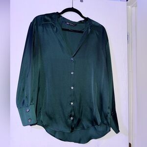 Zara Dark Green Satin Blouse